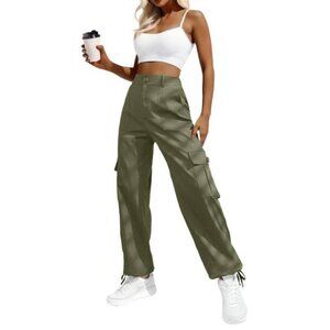 Women's High Waisted Cargo Pants Travel Y2K Streetwear Baggy Stretchy Large